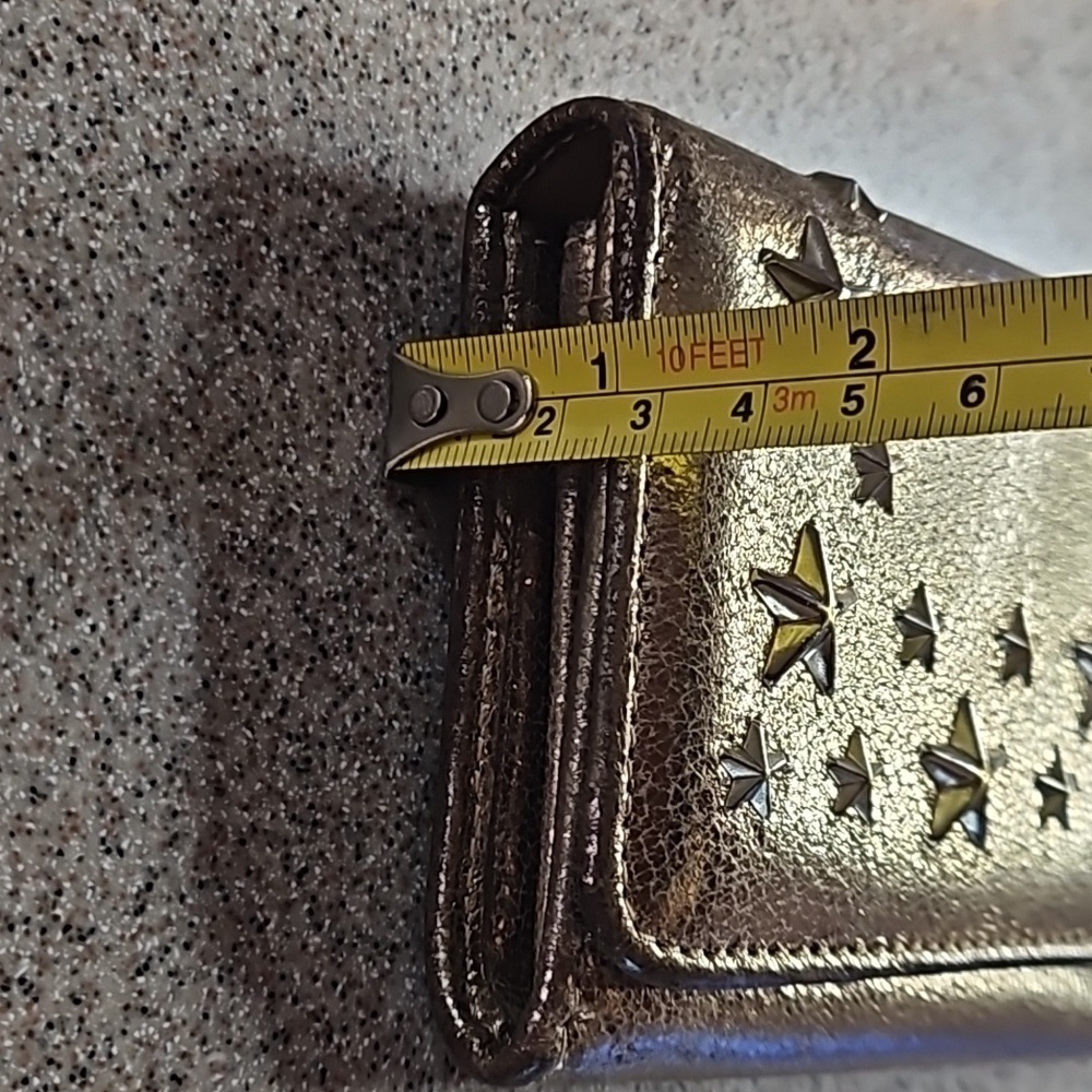Jimmy Choo Metallic Bronza Gold Silver Star Stud Long Snap Front Flap Wallet - Picture 11 of 11